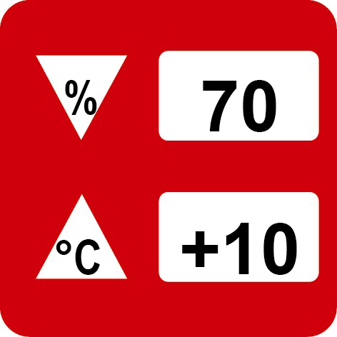 Nicht unter +10°C/über 70% rLf. verarbeiten